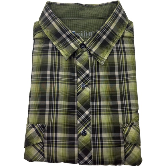 Kuhl Pearl Snap Shirt Green Plaid Polyester Short Sleeve Men's Size XL - Picture 1 of 7